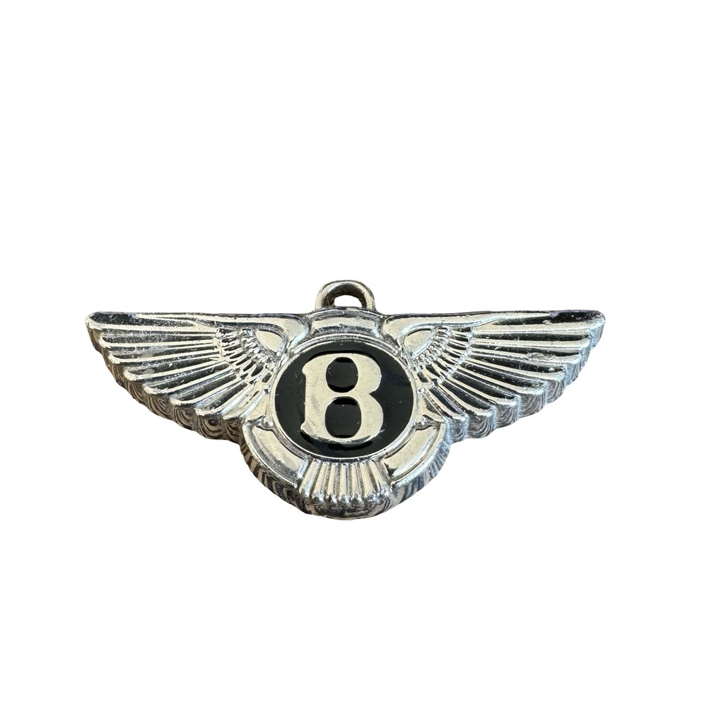 Bentley Flying B Winged Logo Pendant Key Chain Fob Silver Tone Enamel Charm